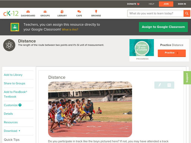 Ck 12: Physical Science: Distance Unit Plan