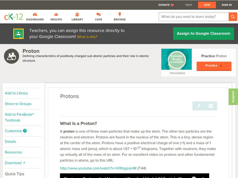 Ck 12: Physical Science: Protons Unit Plan Ck 12: Physical Science: Protons Unit Plan