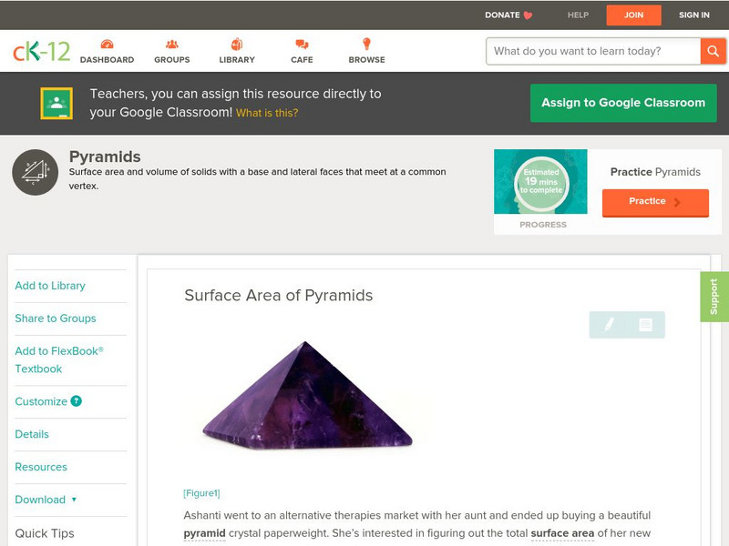 Ck 12: Geometry: Surface Area and Volume of Pyramids Unit Plan Ck 12: Geometry: Surface Area and Volume of Pyramids Unit Plan
