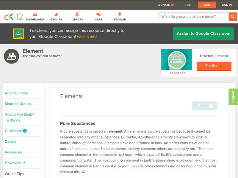 Ck 12: Physical Science: Elements Unit Plan Ck 12: Physical Science: Elements Unit Plan