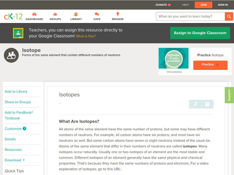 Ck 12: Physical Science: Isotopes Unit Plan