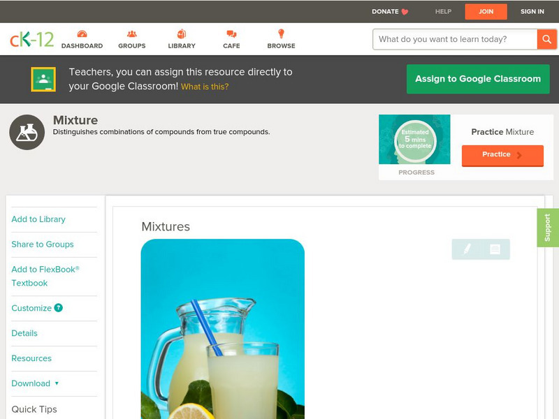 Ck 12: Physical Science: Mixtures Unit Plan Ck 12: Physical Science: Mixtures Unit Plan