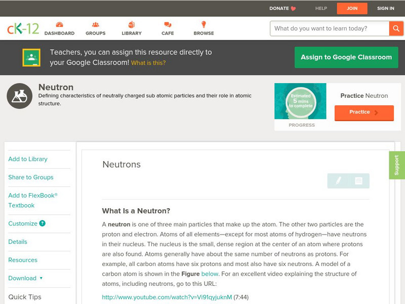 Ck 12: Physical Science: Neutrons Unit Plan