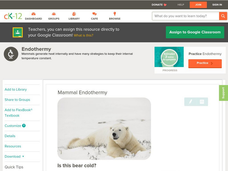 Ck 12: Biology: Mammal Endothermy Unit Plan Ck 12: Biology: Mammal Endothermy Unit Plan