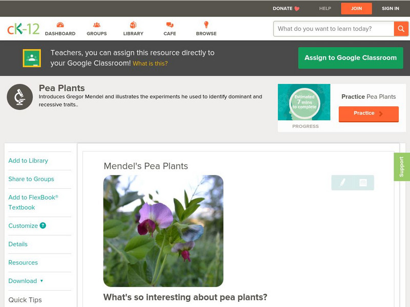 Ck 12: Biology: Mendel's Pea Plants Unit Plan Ck 12: Biology: Mendel's Pea Plants Unit Plan