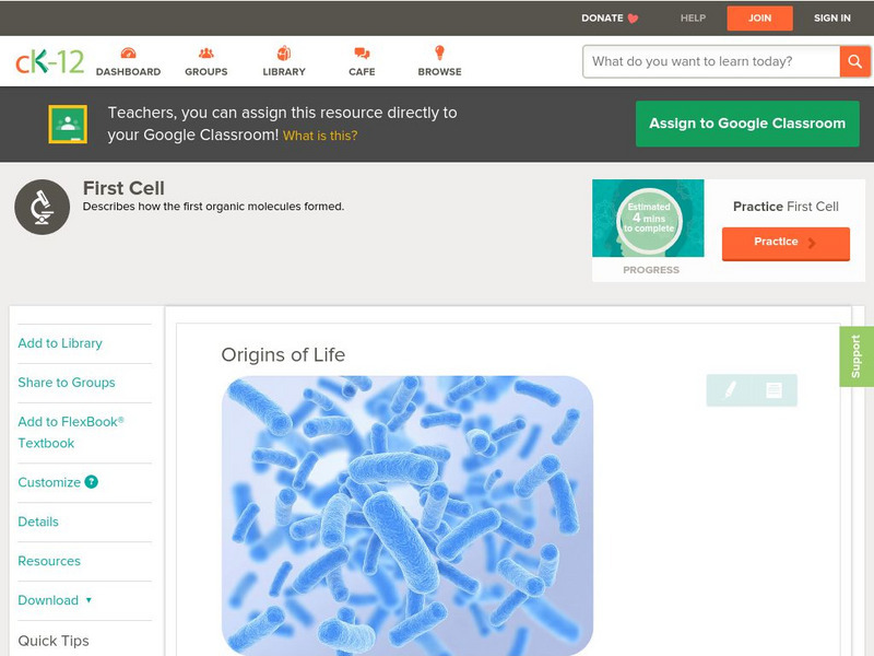 Ck 12: Life Science: Origins of Life Unit Plan Ck 12: Life Science: Origins of Life Unit Plan