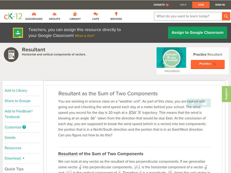 Ck 12: Trigonometry: Resultant as the Sum of Two Components Unit Plan Ck 12: Trigonometry: Resultant as the Sum of Two Components Unit Plan