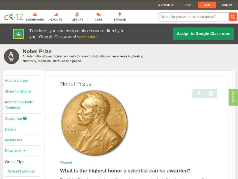 Ck 12: Biology: Nobel Prizes Unit Plan Ck 12: Biology: Nobel Prizes Unit Plan