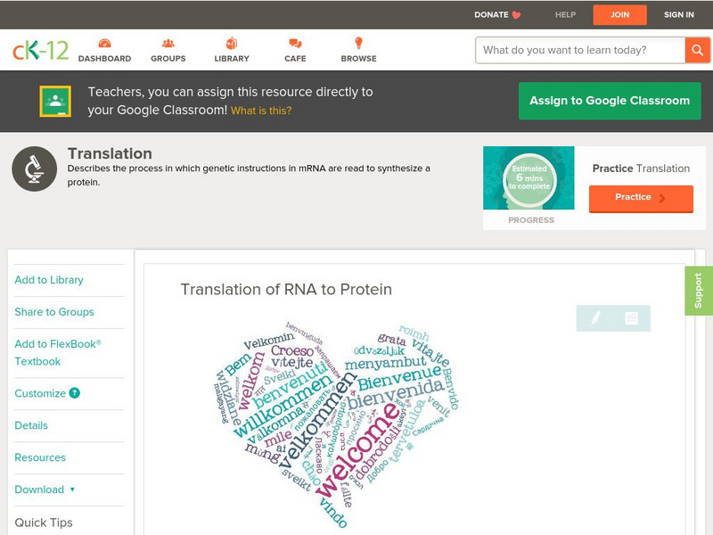 Ck 12: Biology: Translation of Rna to Protein Unit Plan Ck 12: Biology: Translation of Rna to Protein Unit Plan