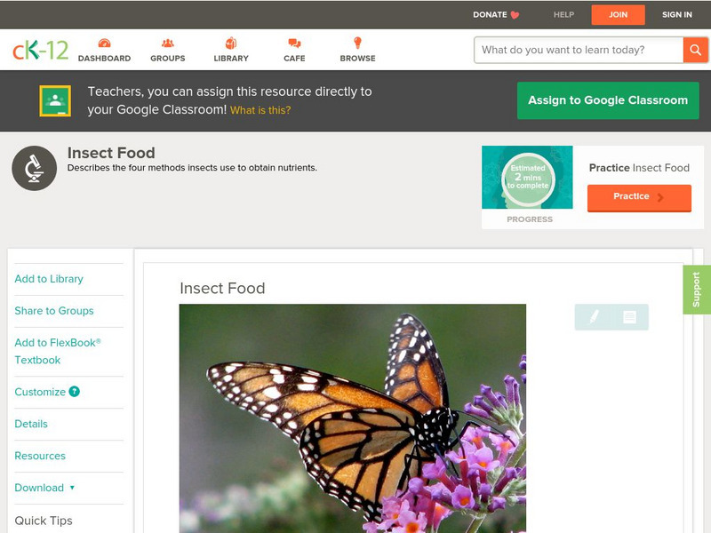Ck 12: Life Science: Insect Food Unit Plan