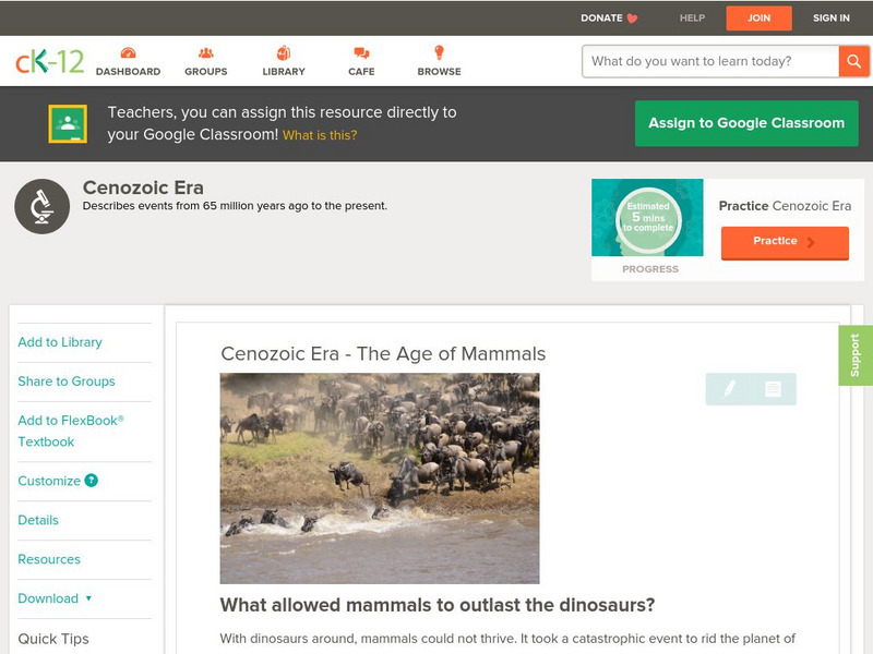 Ck 12: Biology: Cenozoic Era the Age of Mammals Unit Plan Ck 12: Biology: Cenozoic Era the Age of Mammals Unit Plan