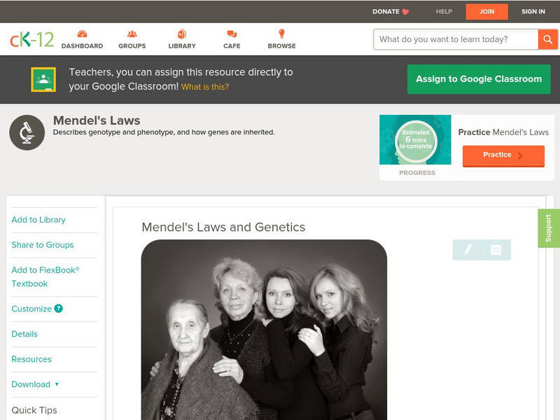 Ck 12: Biology: Mendel's Laws and Genetics Unit Plan Ck 12: Biology: Mendel's Laws and Genetics Unit Plan