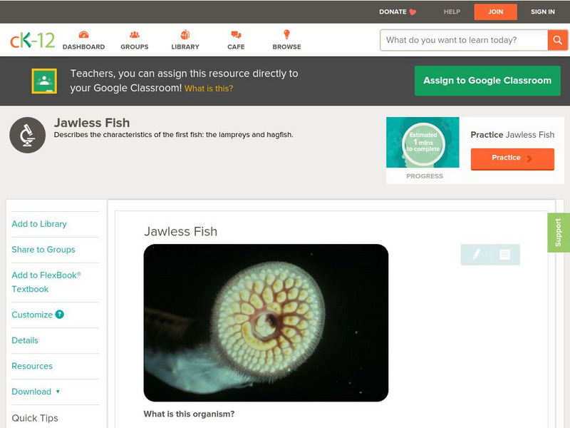 Ck 12: Life Science: Jawless Fish Unit Plan Ck 12: Life Science: Jawless Fish Unit Plan
