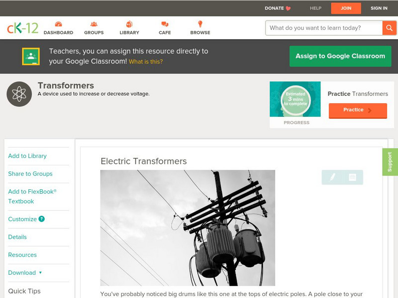 Ck 12: Physical Science: Electric Transformers Unit Plan Ck 12: Physical Science: Electric Transformers Unit Plan