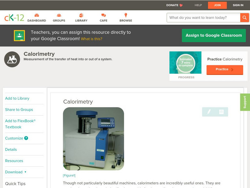 Ck 12: Chemistry: Calorimetry Unit Plan Ck 12: Chemistry: Calorimetry Unit Plan
