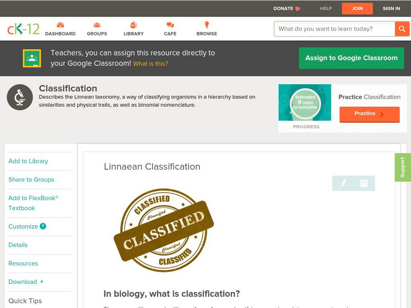 Ck 12: Biology: Linnaean Classification Unit Plan Ck 12: Biology: Linnaean Classification Unit Plan