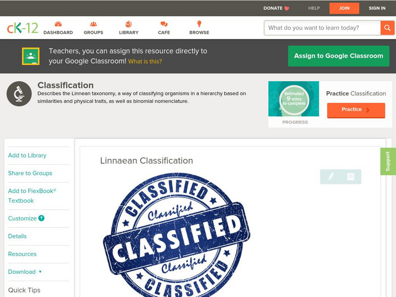 Ck 12: Biology: Linnaean Classification Unit Plan Ck 12: Biology: Linnaean Classification Unit Plan