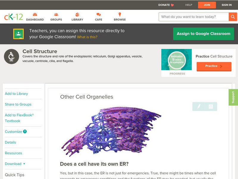 Ck 12: Biology: Other Cell Organelles Unit Plan Ck 12: Biology: Other Cell Organelles Unit Plan
