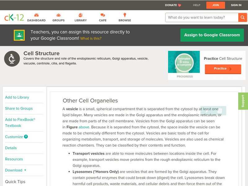 Ck 12: Biology: Other Cell Organelles Unit Plan Ck 12: Biology: Other Cell Organelles Unit Plan