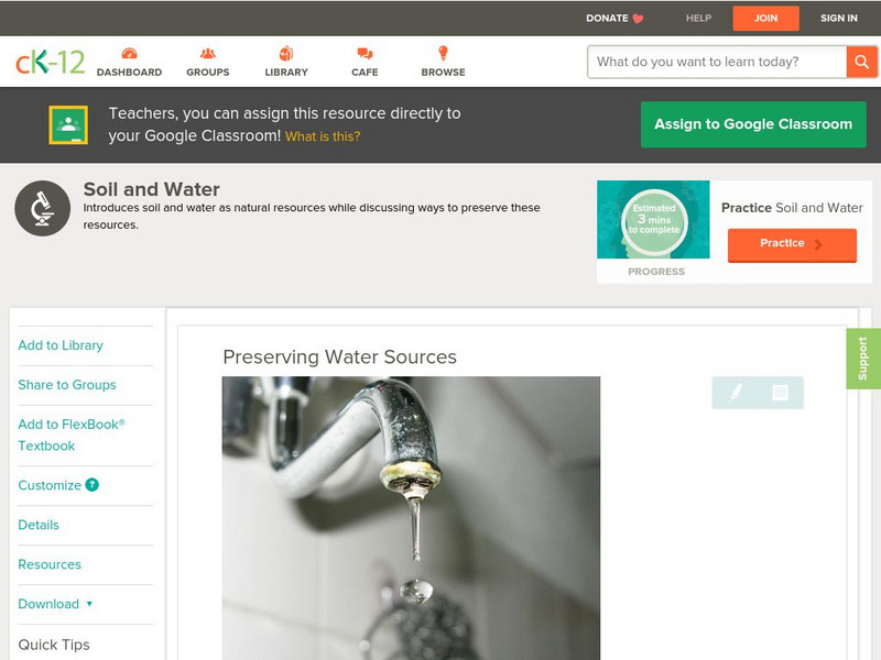 Ck 12: Life Science: Preserving Water Sources Unit Plan Ck 12: Life Science: Preserving Water Sources Unit Plan