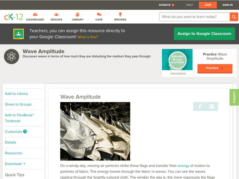Ck 12: Physical Science: Wave Amplitude Unit Plan Ck 12: Physical Science: Wave Amplitude Unit Plan