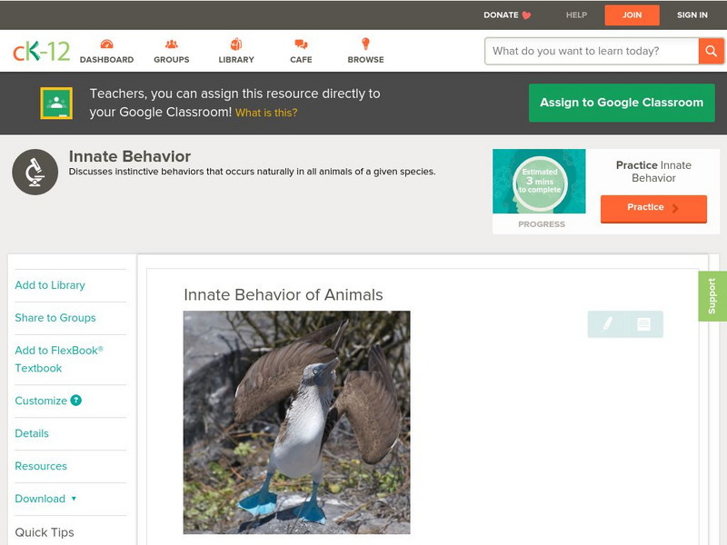 Ck 12: Biology: Innate Behavior of Animals Unit Plan Ck 12: Biology: Innate Behavior of Animals Unit Plan