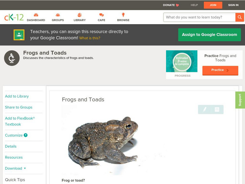Ck 12: Life Science: Frogs and Toads Unit Plan Ck 12: Life Science: Frogs and Toads Unit Plan