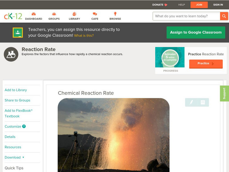Ck 12: Physical Science: Chemical Reaction Rate Unit Plan Ck 12: Physical Science: Chemical Reaction Rate Unit Plan