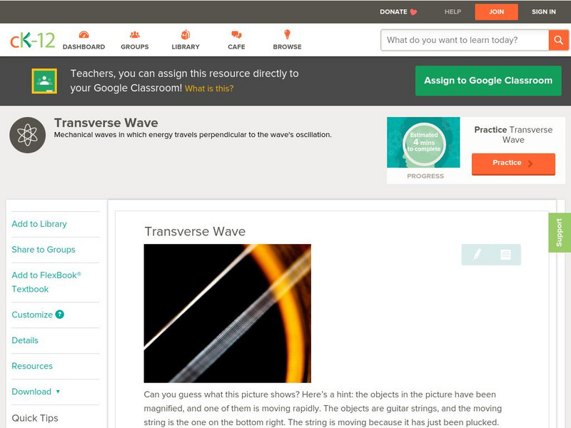Ck 12: Physical Science: Transverse Wave Unit Plan Ck 12: Physical Science: Transverse Wave Unit Plan