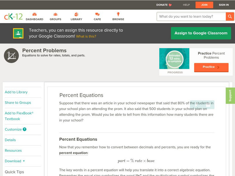 Ck 12: Arithmetic: Percent Equations Grades 8 9 Unit Plan Ck 12: Arithmetic: Percent Equations Grades 8 9 Unit Plan