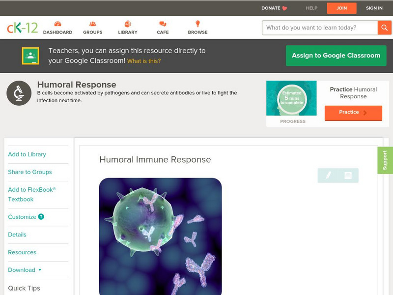Ck 12: Biology: Humoral Immune Response Unit Plan