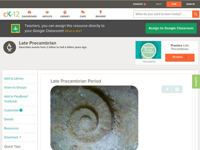 Ck 12: Biology: Late Precambrian Period Unit Plan Ck 12: Biology: Late Precambrian Period Unit Plan