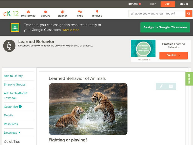 Ck 12: Biology: Learned Behavior of Animals Unit Plan Ck 12: Biology: Learned Behavior of Animals Unit Plan