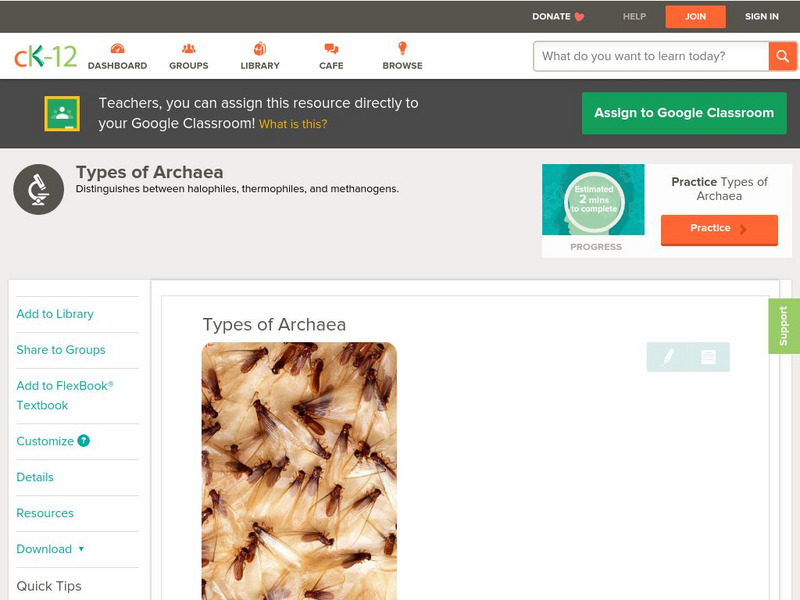 Ck 12: Life Science: Types of Archaea Unit Plan Ck 12: Life Science: Types of Archaea Unit Plan