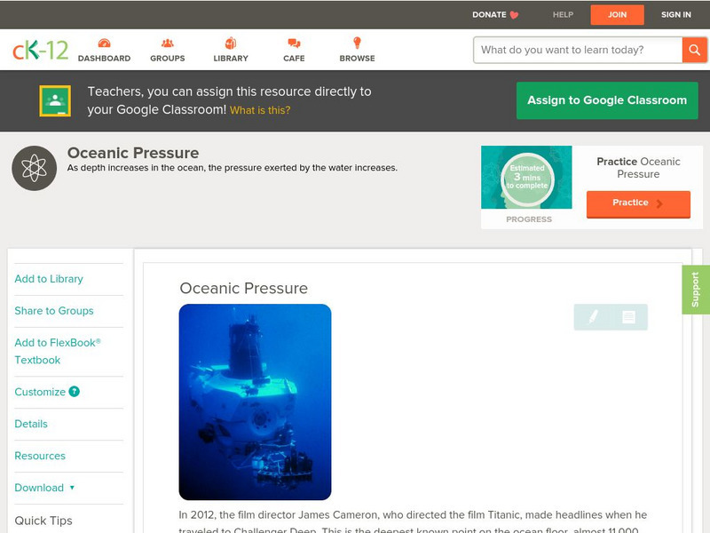 Ck 12: Physical Science: Oceanic Pressure Unit Plan Ck 12: Physical Science: Oceanic Pressure Unit Plan