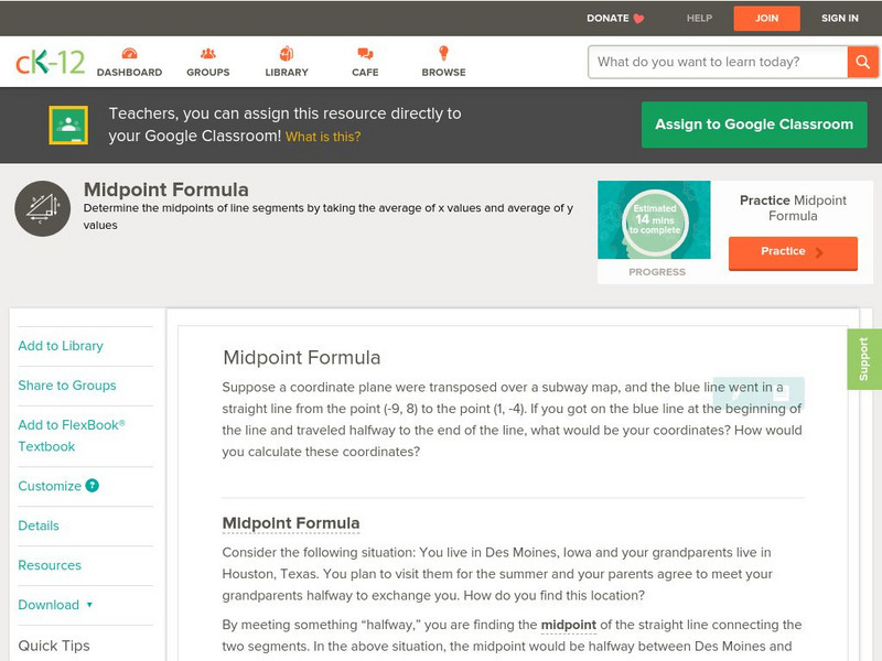 Ck 12: Algebra: Midpoint Formula Unit Plan Ck 12: Algebra: Midpoint Formula Unit Plan