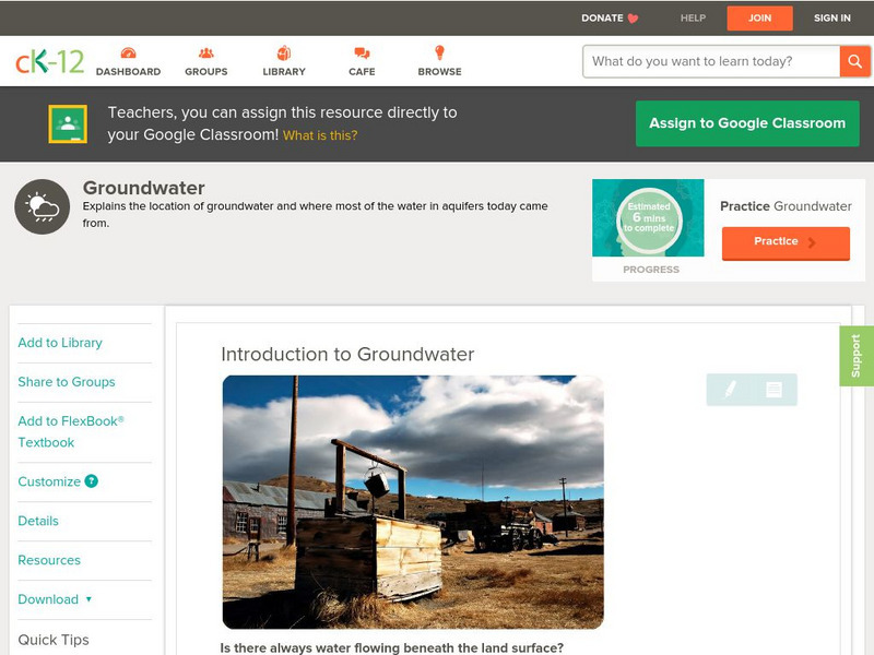 Ck 12: Earth Science: Introduction to Groundwater Unit Plan Ck 12: Earth Science: Introduction to Groundwater Unit Plan