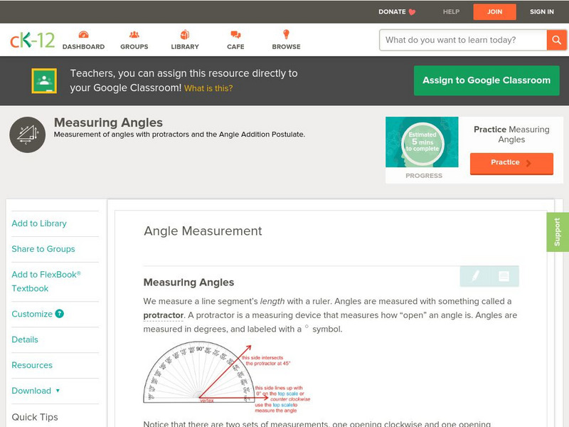Ck 12: Geometry: Angle Measurement Grade 6 Unit Plan Ck 12: Geometry: Angle Measurement Grade 6 Unit Plan