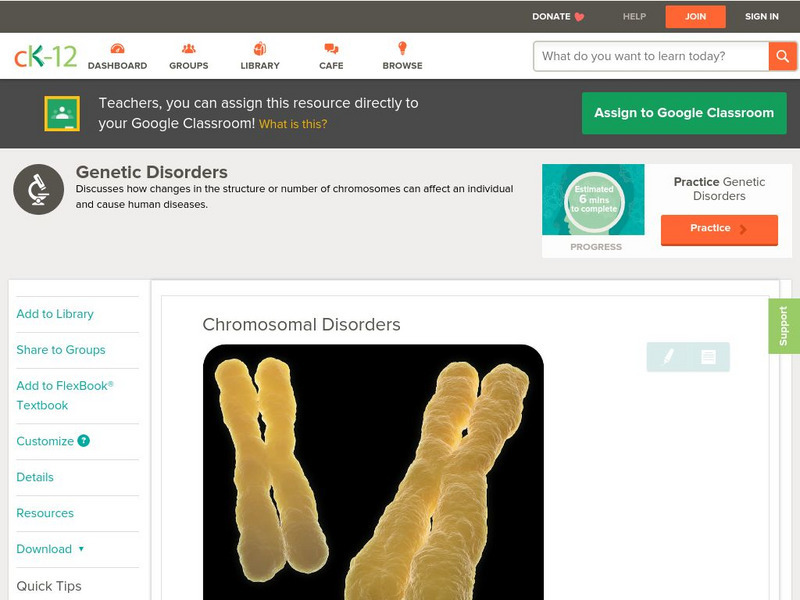 Ck 12: Life Science: Chromosomal Disorders Unit Plan Ck 12: Life Science: Chromosomal Disorders Unit Plan