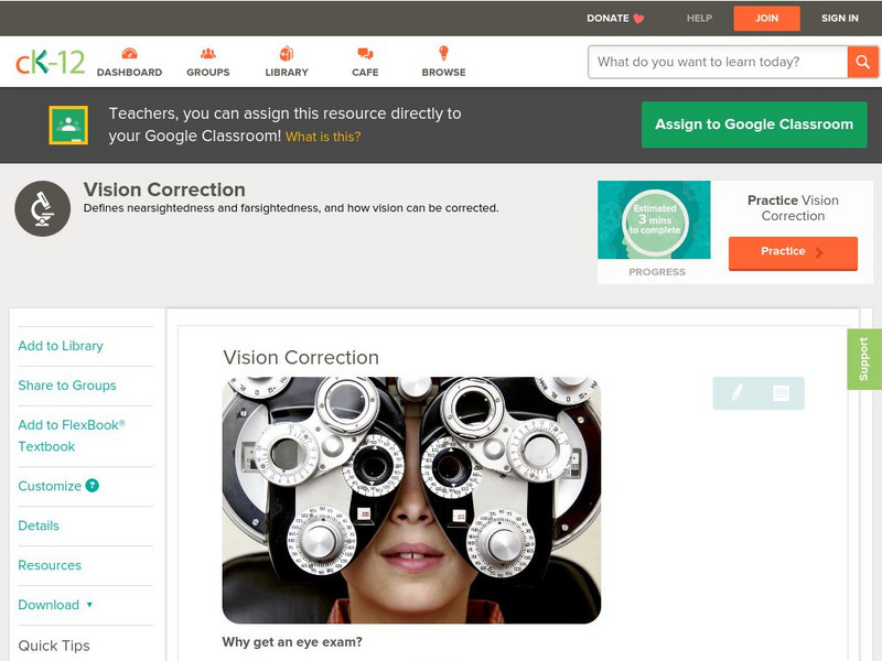 Ck 12: Life Science: Vision Correction Unit Plan