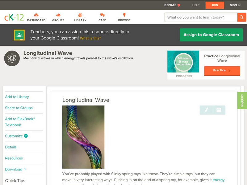 Ck 12: Physical Science: Longitudinal Wave Unit Plan