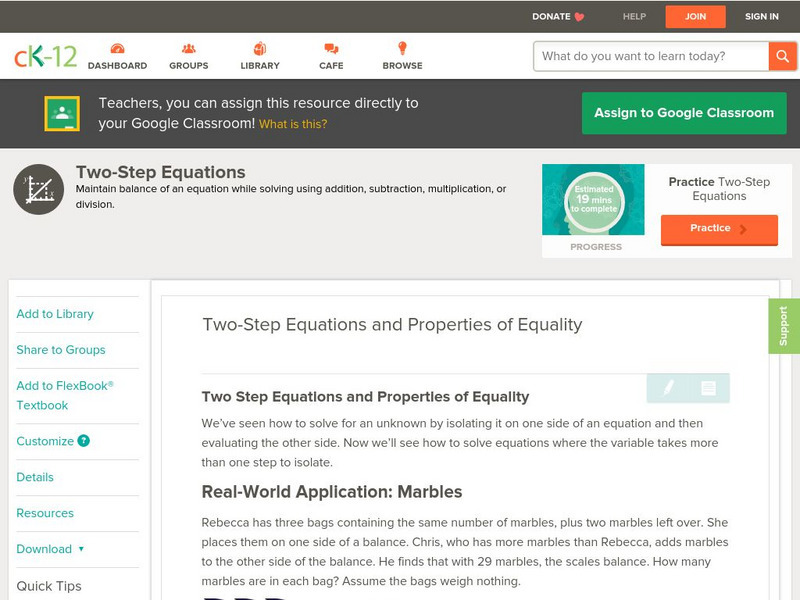 Ck 12: Algebra: Two Step Equations and Properties of Equality Unit Plan Ck 12: Algebra: Two Step Equations and Properties of Equality Unit Plan