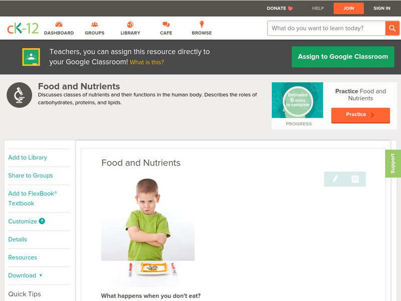 Ck 12: Life Science: Food and Nutrients Unit Plan Ck 12: Life Science: Food and Nutrients Unit Plan