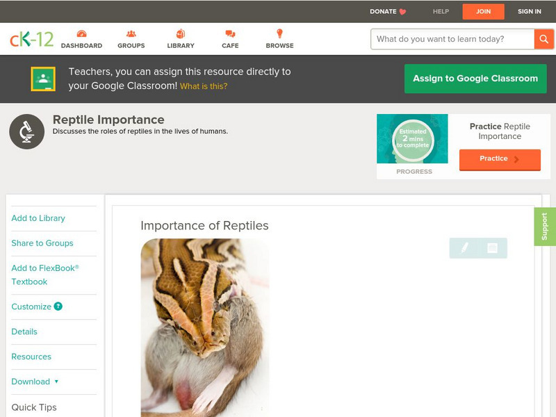 Ck 12: Life Science: Importance of Reptiles Unit Plan Ck 12: Life Science: Importance of Reptiles Unit Plan