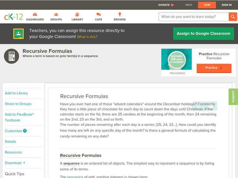 Ck 12: Analysis: Recursive Formulas Unit Plan Ck 12: Analysis: Recursive Formulas Unit Plan