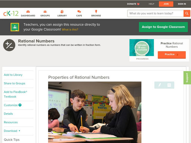 Ck 12: Arithmetic: Properties of Rational Numbers Unit Plan Ck 12: Arithmetic: Properties of Rational Numbers Unit Plan