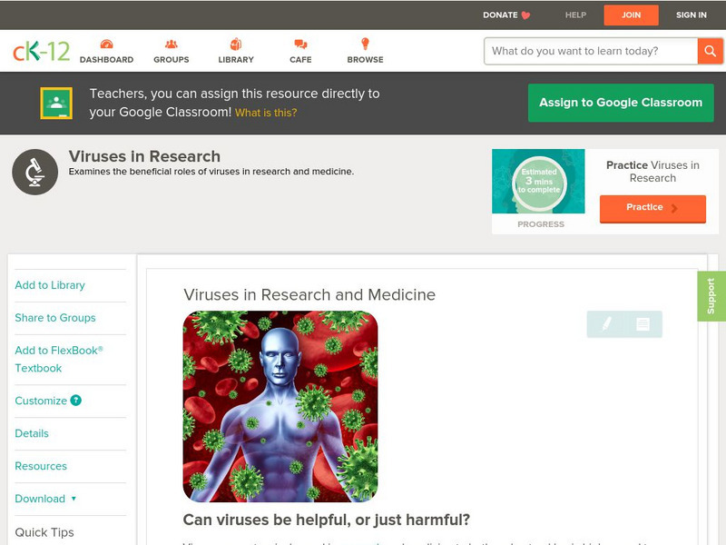 Ck 12: Biology: Viruses in Research and Medicine Unit Plan Ck 12: Biology: Viruses in Research and Medicine Unit Plan