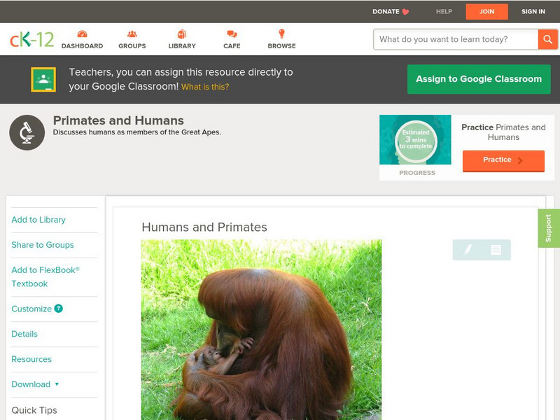 Ck 12: Life Science: Humans and Primates Unit Plan Ck 12: Life Science: Humans and Primates Unit Plan
