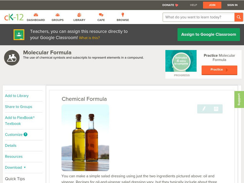 Ck 12: Physical Science: Chemical Formula Unit Plan Ck 12: Physical Science: Chemical Formula Unit Plan