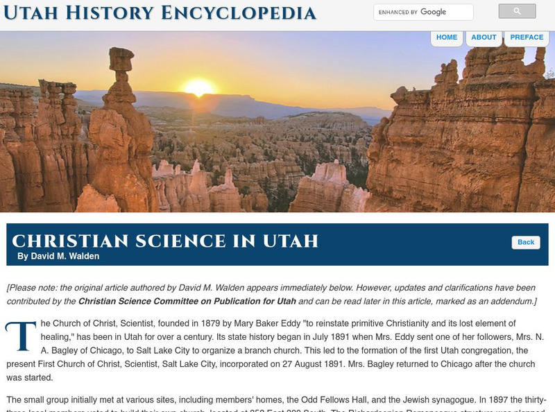 Uen: Utah History Encyclopedia: Christian Science in Utah Website Uen: Utah History Encyclopedia: Christian Science in Utah Website